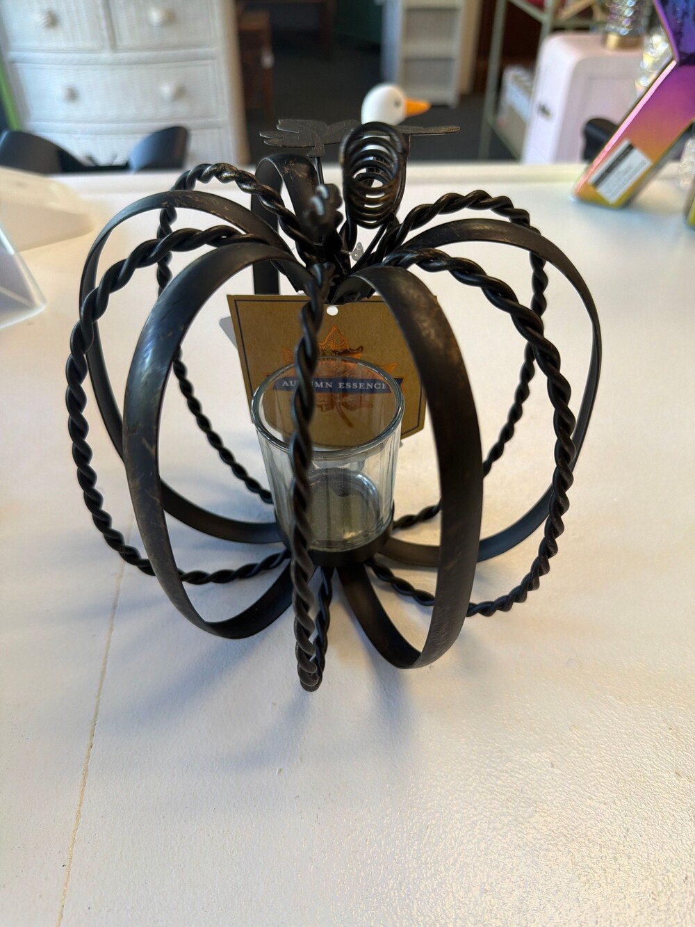 Autumn Essence Black Metal Pumpkin Candle Holder with Glass Votive